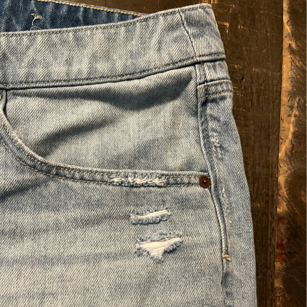 Chico's Light Blue Distressed Denim Bermuda Length Shorts - Picture 2 of 9